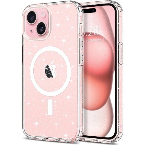 Entronix [Magnetic] Case Compatible with iPhone 14 Plus - [Hard Back] Glitter Clear