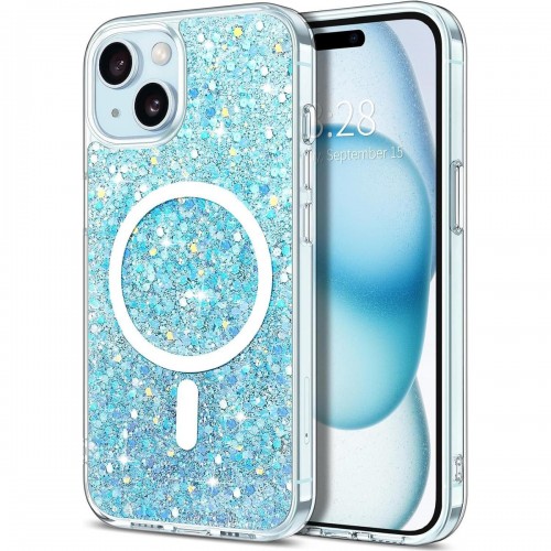 Entronix [Magnetic] Case Compatible with iPhone 15 - Iridescent Chunky Glitter Silver